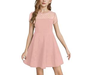 Generisch 2026 vestido de niña de color sólido costuras de malla lindo vestido corto de verano para todos, Rosa., 10-12 años