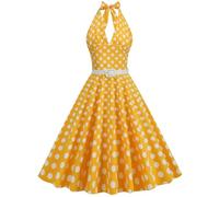 Generisch 2026 - Vestido informal de mujer sin mangas con lunares para verano, fiesta, vacaciones, bohemio, vestido largo fluido con tirantes delgados para uso diario, amarillo, XXL