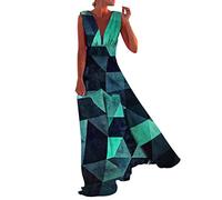 Generisch 2026 Vestido Mujer Casual Boho Print Vestido Cremallera Cuello en V Sin Mangas Largo Vacaciones Moda Vestidos Elegantes Largos, verde, L