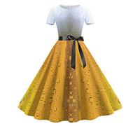 Generisch 2026 Vestidos de cóctel de moda para mujer de manga corta hasta la rodilla A-line swing vestido formal de fiesta de graduación, dorado, XL