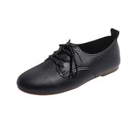 Generisch 2026 Zapatos casuales para mujer con cordones Tacón plano Zapatillas acolchadas suaves para el día a día, vacaciones, versátiles en color liso, Negro , 38 EU