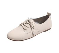 Generisch 2026 Zapatos casuales para mujer con cordones Tacón plano Zapatillas acolchadas suaves para el día a día, vacaciones, versátiles en color liso, beige, 41 EU