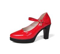 Generisch 2026 Zapatos tiroleses para mujer con tacón, zapatos de baile gruesos, zapatos de novia, tacón de bloque, bailarinas, zapatos elegantes para tacones, rojo, 39 EU