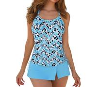 Generisch 2027-Damen Bademode Tankini Set Blumendruck High Waist Bikini Badeanzug Zweiteiliges Outfit für Strand Pool Sommer Wasseraktivitäten, azul, 5XL