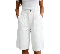 Generisch 2027 Pantalones cortos elásticos de color sólido para mujer con botones y bolsillos, pantalones cortos casuales, pantalones cortos de pierna ancha, Blanco, L