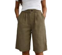 Generisch 2027 Pantalones cortos elásticos de color sólido para mujer con botones y bolsillos, pantalones cortos casuales, pantalones cortos de pierna ancha, café, XXL