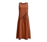 Generisch 2027 Vestido de verano casual con ribete en contraste, vestido de playa fluido de estilo mediterráneo, naranja, S