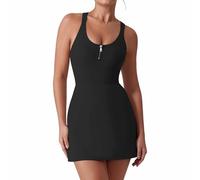Generisch 2027 Vestido deportivo informal para mujer, con pantalones cortos integrados, para yoga, entrenamiento de tenis, vestido de verano sin mangas con camiseta de tirantes, Negro , S