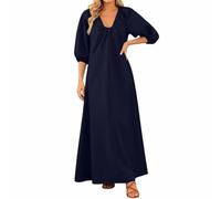 Generisch 2027 Vestido informal a rayas con mangas, corte holgado, cuello en V, vestido midi fluido para un uso diario óptimo, marine, XL