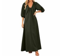 Generisch 2027 Vestido informal a rayas con mangas, corte holgado, cuello en V, vestido midi fluido para un uso diario óptimo, verde, 3XL