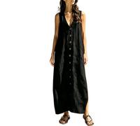 Generisch 2027 Vestido largo sin mangas de corte suelto casual con botones y cómodo tejido mixto: un vestido de verano cómodo para todos los días, Negro , XXL
