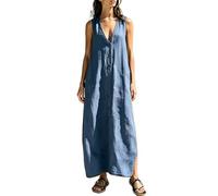 Generisch 2027 Vestido largo sin mangas de corte suelto casual con botones y cómodo tejido mixto: un vestido de verano cómodo para todos los días, marine, XXL