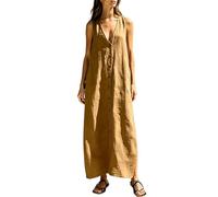 Generisch 2027 Vestido largo sin mangas de corte suelto casual con botones y cómodo tejido mixto: un vestido de verano cómodo para todos los días, caqui, XXL
