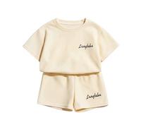 Generisch 2027 Vestidos de Verano para Niños Manga Corta Dos Piezas Casual Corte Holgado Estilo Coreano Ropa Deportiva Niños, beige, 2-3 años