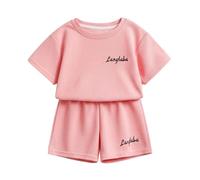 Generisch 2027 Vestidos de Verano para Niños Manga Corta Dos Piezas Casual Corte Holgado Estilo Coreano Ropa Deportiva Niños, Rosa., 11-13 años