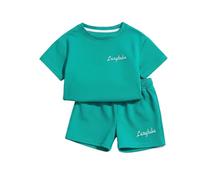 Generisch 2027 Vestidos de Verano para Niños Manga Corta Dos Piezas Casual Corte Holgado Estilo Coreano Ropa Deportiva Niños, verde menta, 11-13 años