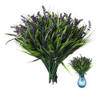 Generisch 24 piezas de lavanda artificial para exteriores, flores artificiales para decoración de hogar, jardín, oficina, boda y arreglos florales, jarrones, porches y decoración de mesa, con hojas