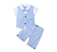 Generisch 3 unids bebé niño niño niño pequeño caballero boda trajes traje camisa pantalones cortos pajarita conjunto, azul claro, 1-2 años