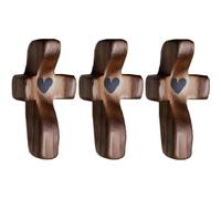 Generisch 3 x Holzkreuz Mein Herz,Fidget Crucifix-Palme,Haltekreuze,Handhelds Aus,Handhelds Aus,Handgefertigtes,schwarze Walnussholz,Jesusliebesherz-Kruuz zum Stressentlast,dekorativ für Familie und