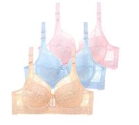 Generisch 3er-Pack Damen-BHS mit Bügeln, Push-up-BH-Set, Sexy Bustier-Sport-BH für Damen, Trainings-BH mit verstellbarer Passform für den täglichen Fitnesssport (Blue, 95C)
