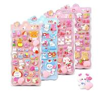 Generisch 4 hojas de pegatinas 3D Kawaii Puffy Set - Lindos dibujos animados animales oso y conejo para teléfono móvil Scrapbooking & Journal - Pegatinas decorativas efecto 3D para niñas, adolescentes