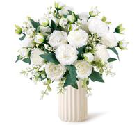 Generisch 4 paquetes de flores artificiales de peonía, ramo de flores como un ramo de flores reales para bodas, fiestas, decoración de la cocina del hogar (blanco)