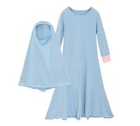 Generisch Abaya para niña islámica musulmana con hijab de longitud completa batas burka maxi vestidos de bebé, azul celeste, 5-6 años