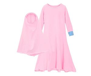 Generisch Abaya para niña islámica musulmana con hijab de longitud completa batas burka maxi vestidos de bebé, Rosa., 7-8 años