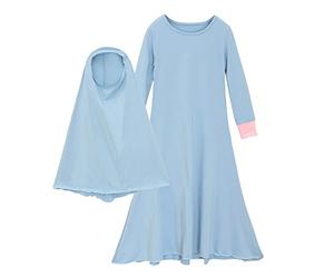 Generisch Abaya para niña islámica musulmana con hijab de longitud completa batas burka maxi vestidos de bebé, azul celeste, 7-8 años