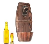 Generisch Abrebotellas de pared retro - Abridor de cerveza de madera y metal con recipiente colector | Soporte para botellas de cerveza Diseño de barril de cerveza - Abridor creativo de montaje en