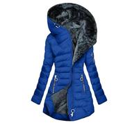 Generisch Abrigo con capucha para mujer de longitud media con cremallera frontal para invierno cálido contra climas fríos. Elegante bata de manga larga con cremallera completa para el día a día, azul