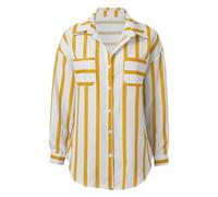 Generisch Abrigo de camisa multicolor a rayas verticales de longitud media casual suelto, amarillo, L