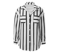 Generisch Abrigo de camisa multicolor a rayas verticales de longitud media casual suelto, Negro , XXL