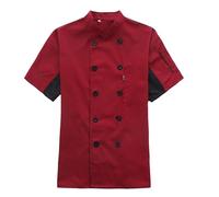 Generisch Abrigo de cocinero para hombre, manga corta, transpirable, botones, bolsillos, chaqueta de cocinero, ropa de trabajo elegante, uniforme, ropa agradable para la piel, O Rosa Caliente, XL