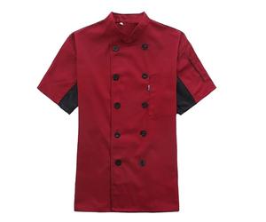 Generisch Abrigo de cocinero para hombre, manga corta, transpirable, botones, bolsillos, chaqueta de cocinero, ropa de trabajo elegante, uniforme, ropa agradable para la piel, O Rosa Caliente, XL