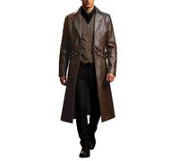 Generisch Abrigo de cuero medieval para hombre, gabardina larga, solapa de un solo pecho, abrigo gótico, renacentista, chaqueta de cuero, monocolor, vintage, chaqueta de entretiempo, O Marrón, M