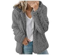 Generisch Abrigo de forro polar con cremallera para mujer, chaqueta cálida para exteriores, con bolsillos, ropa de ocio invernal, gris oscuro, M