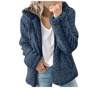 Generisch Abrigo de forro polar con cremallera para mujer, chaqueta cálida para exteriores, con bolsillos, ropa de ocio invernal, azul, XL