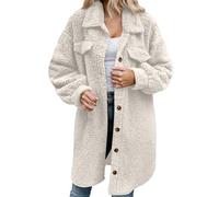 Generisch Abrigo de forro polar para mujer, largo y elegante, chaqueta de invierno de forro polar, parka de invierno, para exteriores, informal, con bolsillos, O blanco., 5X-Large