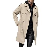 Generisch Abrigo de hombre para invierno, ligero, cortavientos, de doble hilera, de color puro, de transición, impermeable, de estilo callejero, con cinturón, chaqueta de moda, caqui, L