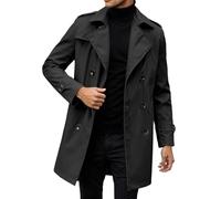 Generisch Abrigo de hombre para invierno, ligero, cortavientos, de doble hilera, de color puro, de transición, impermeable, de estilo callejero, con cinturón, chaqueta de moda, Negro , XL