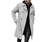 Generisch Abrigo de hombre para invierno, ligero, cortavientos, de doble hilera, de color puro, de transición, impermeable, de estilo callejero, con cinturón, chaqueta de moda, gris, XXL