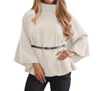Generisch Abrigo de invierno de gran tamaño con cinturón para la cintura, gabardina de color sólido, para días fríos, moda, beige, S