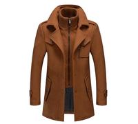 Generisch Abrigo de invierno largo para hombre, chaqueta de dos piezas, abrigo de lana, cálido, cuello alto, longitud media, corte ajustado, guisantes, abrigos gruesos, para negocios y ocio