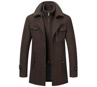 Generisch Abrigo de invierno largo para hombre, chaqueta de dos piezas, abrigo de lana, cálido, cuello alto, longitud media, corte ajustado, guisantes, abrigos gruesos, para negocios y ocio