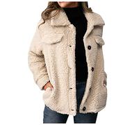 Generisch Abrigo de invierno para mujer, abrigo de invierno para mujer, chaqueta de punto, manga larga, forro polar de doble cara, informal, color liso, bolsillo con botones, beige, L