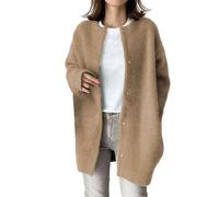 Generisch Abrigo de invierno para mujer, cálido, elegante, excavación, abrigo largo de invierno, elegante, cuello redondo, coreano, recto, abrigo de lana de longitud media, negro festivo, marrón, S