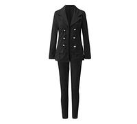 Generisch Abrigo de invierno para mujer, conjunto sólido de dos piezas para mujer, elegante, manga larga, conjuntos de oficina, cárdigan, blusa formal, pantalones, formal, Negro , L