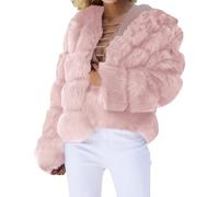 Generisch Abrigo de piel sintética para mujer, abrigo de piel para mujer, abrigo de invierno, monocolor, frente abierto, sin cuello, abrigo de invierno, mullido, moderno, abrigo de entretiempo