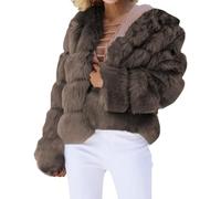 Generisch Abrigo de piel sintética para mujer, abrigo de piel para mujer, abrigo de invierno, monocolor, frente abierto, sin cuello, abrigo de invierno, mullido, moderno, abrigo de entretiempo